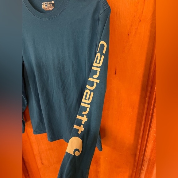 Carhartt Women’s Long Sleeve Logo Tee in Marine Blue - Picture 4 of 6
